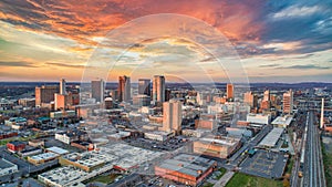 Birmingham, Alabama, USA Downtown Drone Skyline Aerial Panorama