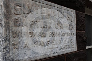 Birmingham Alabama, USA - May 16, 2019 One side of the cornerstone of the Sixteenth Street Baptist Church