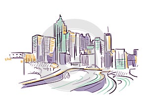 Birmingham Alabama vector sketch line usa landscape hand drawn