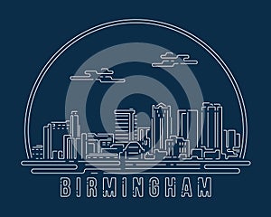 Birmingham - Cityscape with white abstract line corner curve modern style on dark blue background, building skyline city vector