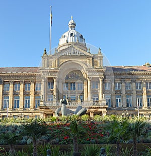 Birmingham Council House on Victoria Square with flozzie in the jacuzzi in foreground UK