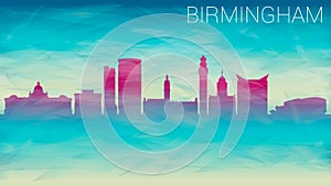 Birmingham England Skyline City vector Silhouette. Broken Glass Abstract Geometric Dynamic Textured. Banner Background. Colorful S