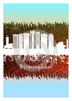 Birmingham skyline Blue and White
