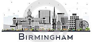 Birmingham UK City Skyline with Color Buildings Isolated on White