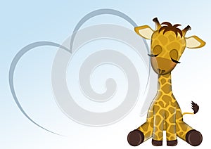 Birth announcement card for baby boy with giraffe