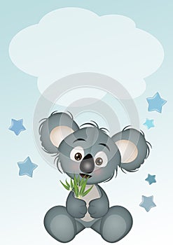 Birth announcement card for baby boy with koala