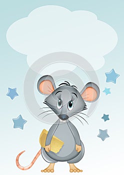 birth announcement card for baby boy with little mouse