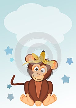 Birth announcement card for baby boy with monkey