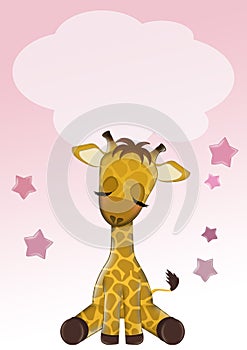 birth announcement card for baby girl with giraffe