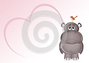 Birth announcement card for baby girl with hippo