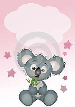 Birth announcement card for baby girl with koala