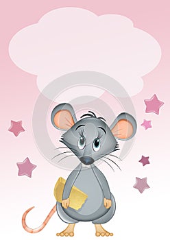 birth announcement card for baby girl with little mouse