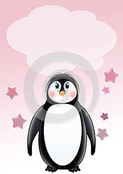 birth announcement card for baby girl with penguin