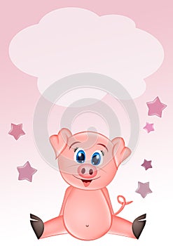 Birth announcement card for baby girl with pig