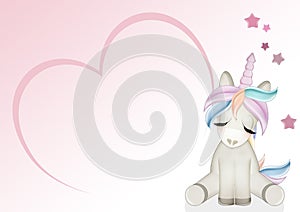 birth announcement card for baby girl with unicorn