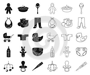 Birth of a baby black,outline icons in set collection for design. Newborn and accessories vector symbol stock web