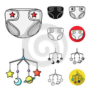 Birth of a baby cartoon,black,flat,monochrome,outline icons in set collection for design. Newborn and accessories vector