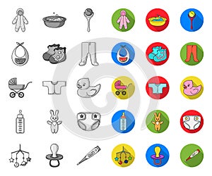 Birth of a baby mono,flat icons in set collection for design. Newborn and accessories vector symbol stock web