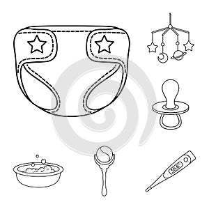 Birth of a baby outline icons in set collection for design. Newborn and accessories vector symbol stock web illustration