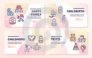 Birth of a child color linear vector icons set. Editable stroke.