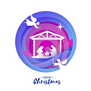 Birth of Christ. Baby Jesus in the manger. Holy Family. Magi. Angels. Star of Bethlehem - east comet. Nativity Christmas