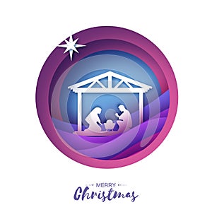 Birth of Christ. Baby Jesus in the manger. Holy Family. Magi. Star of Bethlehem - east comet. Nativity Christmas design