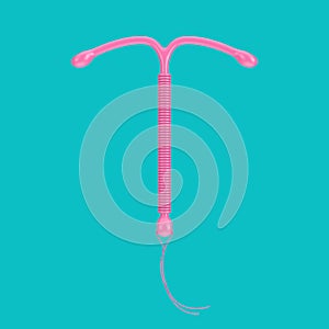 Birth Control Concept. Pink T Shape IUD Copper Intrauterine Device in Duotone Style. 3d Rendering