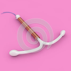 Birth Control Concept. T Shape IUD Copper Intrauterine Device. 3d Rendering