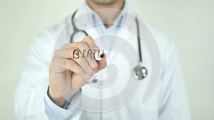 Birth Control, Doctor Writing on Transparent Screen