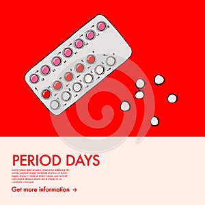 Birth control prevent pregnancy pills vector illustration. Woman health care drug. Hormonal oral contraception pack banner.