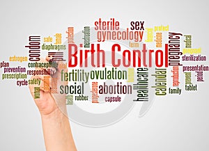 Birth Control word cloud and hand with marker concept