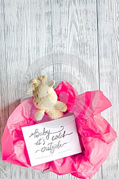 Birth of girl - baby shower concept on wooden background