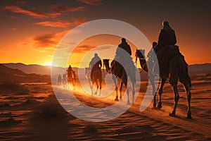 Birth of Jesus Christ in Bethlehem, three kings riding on camels through the desert night , religion and faith of christianity