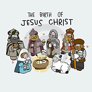 The birth of Jesus Christ cute cartoon vector illustration