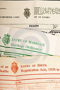 Birth, marriage and death certificates photo