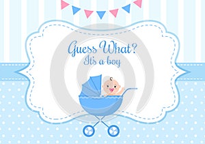 Birth Photo is it a Boy with a Baby Image and Blue Color Background Cartoon Illustration for Greeting Card or Signboard