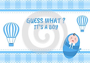 Birth Photo is it a Boy with a Baby Image and Blue Color Background Cartoon Illustration for Greeting Card or Signboard