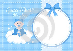 Birth Photo is it a Boy with a Baby Image and Blue Color Background Cartoon Illustration for Greeting Card or Signboard