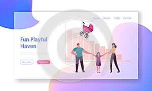 Birth Rate and Demographic Datum Landing Page Template. Parents and Daughter Characters