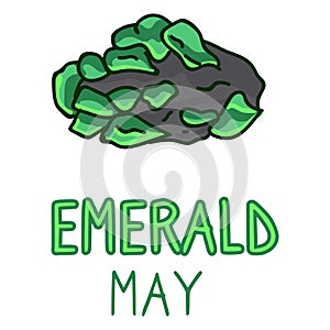 Birth Stone for May Clip Art. Emerald Crystal Mystic Order Precious Rock for Birthday date. Green Treasure.Illustration Doodle in