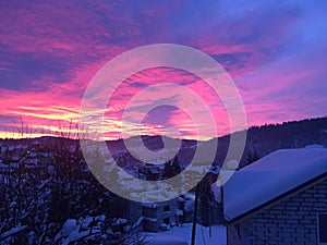 The birth of the sun in Bukovel unusual color