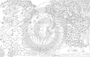 The Birth of Venus 1483-1485 by Sandro Botticelli adult coloring page