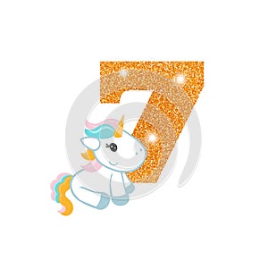 Birthday anniversary number with cute unicorn