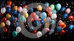 birthday background. colorful balloons on the black background with copy space for text