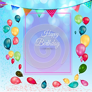 Birthday background with colorful balloons and empty paper