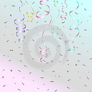 Birthday Background with colorful serpantine and silver Confetti, vector illustration photo