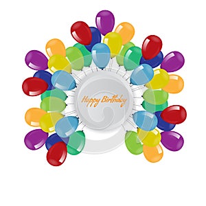 Birthday background with flying balloons border frame and copyspace. Vector illustration.