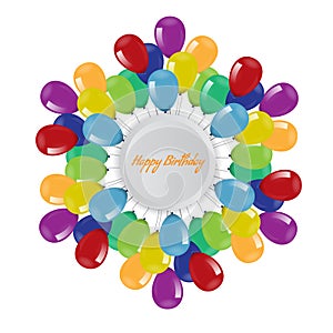 Birthday background with flying balloons border frame and copyspace. Vector illustration.