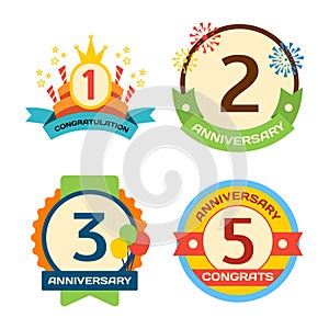 Birthday badge banner design flat set celebration emblem anniversary card date and paper sticker invitation with number