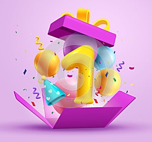 Birthday balloon vector design. Happy 1st birthday with balloons and confetti in surprise box.